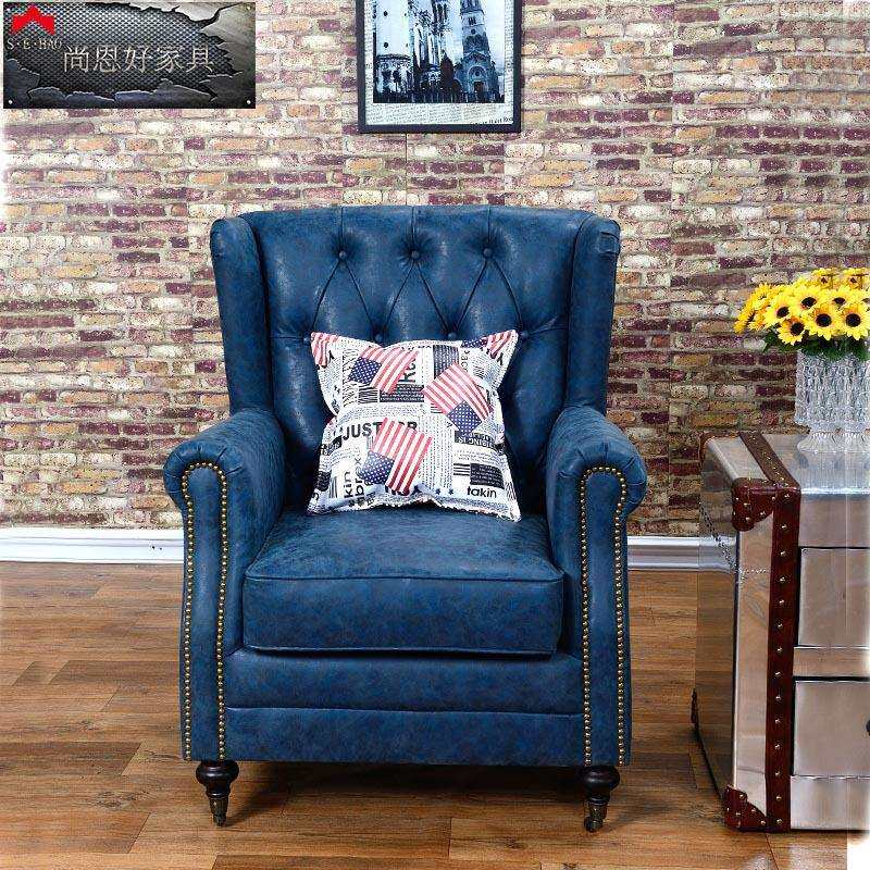 美式单人休闲沙发老虎椅欧式皮艺复古做旧拉扣老虎凳卧室客厅沙发