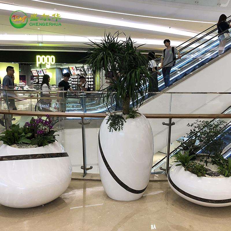 玻璃钢三件组合花盆椭圆美陈花器户外绿植商场装饰摆件落地大花瓶