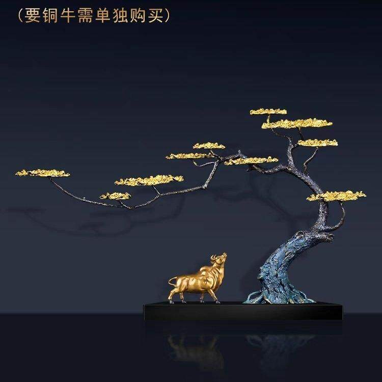 招财客厅盆景全铜新中式铜松树迎客松摆件工艺品铜艺术品玄关古树