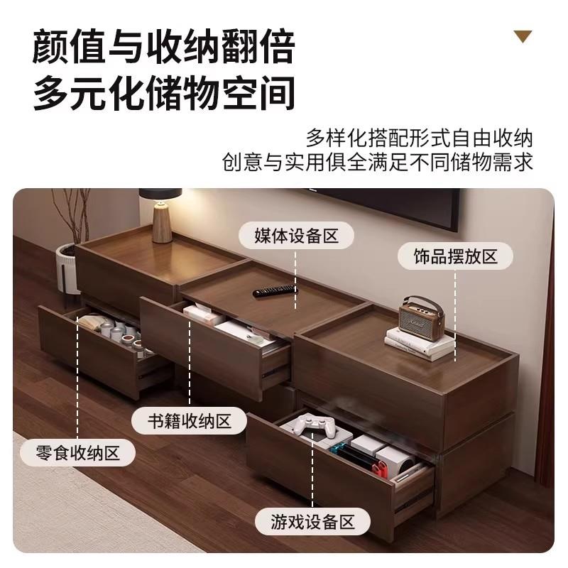 落地电视柜客厅家用复古长柜收纳储物柜一体中古风小户型茶几组合