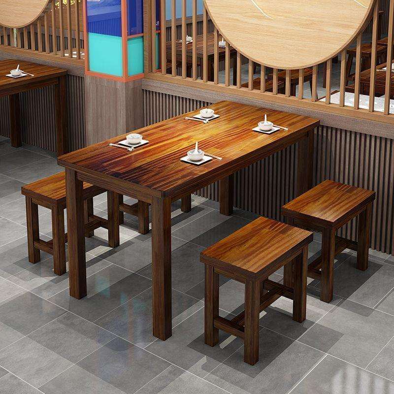 面馆桌椅饭店小吃店桌椅快餐桌椅组合实木餐馆火烧木餐桌碳化桌子