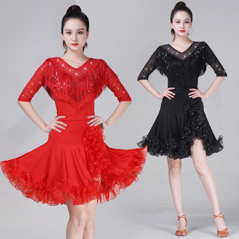 广场舞服装新款成人拉丁舞蹈服摩登舞三步踩吉特巴舞蹈裙套装