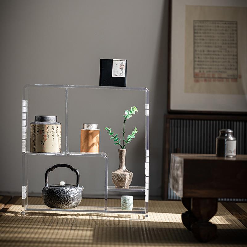 茶具收纳置物架大容量亚克力家用茶道轻奢高档杯具收藏展示架镂空