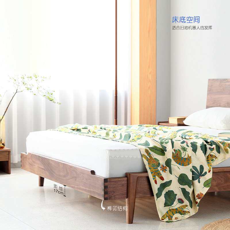 北欧简约黑胡桃木实木床1.8米主卧婚床双人床1.5米现代单人床原木