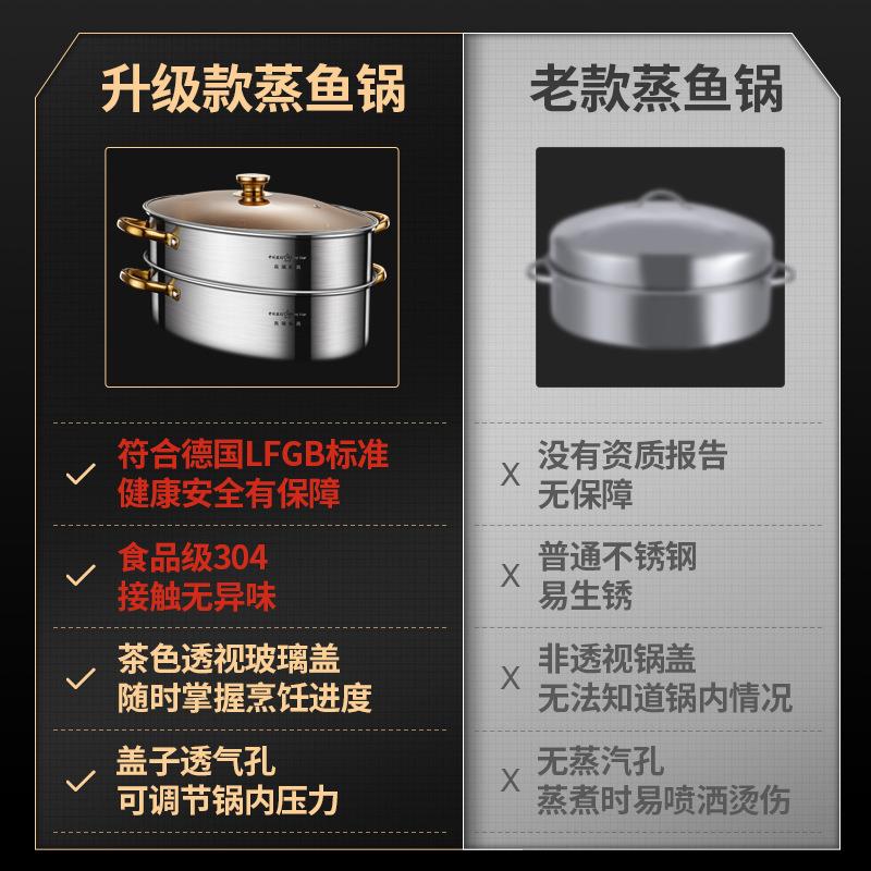 星闪厨房304不锈钢蒸鱼锅家用海鲜蒸气锅大号椭圆多功能汤煮蒸锅