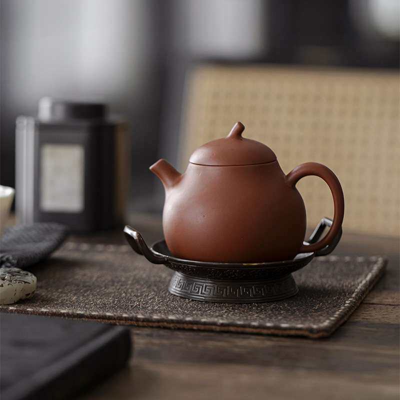 唐宋做旧书法雕刻壶承茶道配件干泡茶壶壶承复古日式鎏金壶垫底托