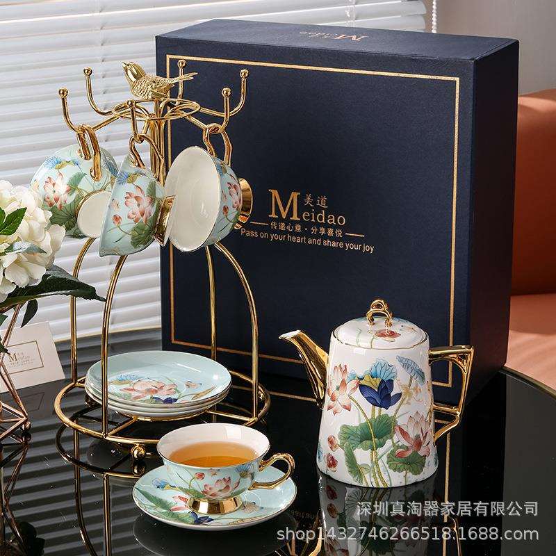 美道 荷塘月色 咖啡杯高档精致高颜值骨瓷杯子奢华下午茶茶具套装