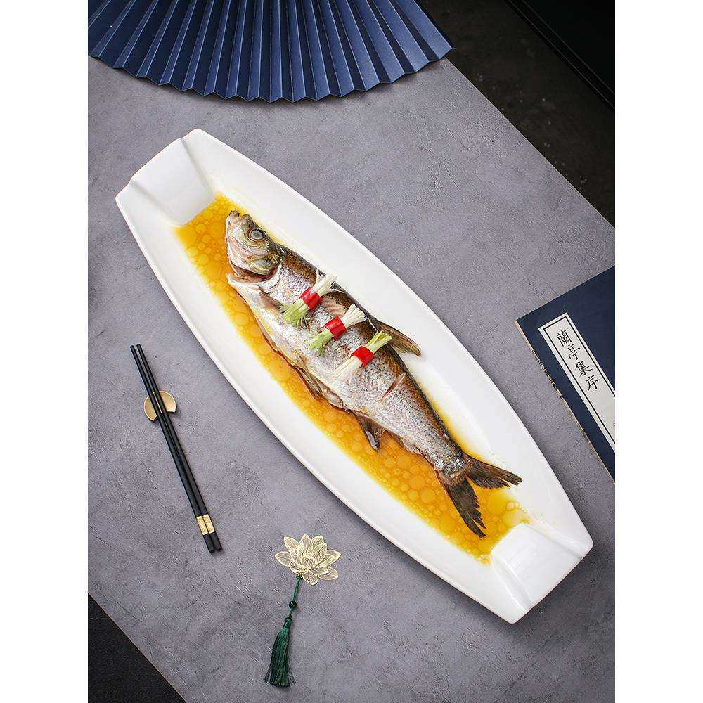 鱼盘大号高颜值长条带鱼盘酒店饭店商用私房菜餐具长型鱼盘子