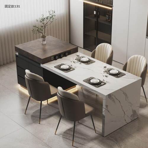 岛台餐桌一体家用可伸缩开放式厨房岩板倒台小户型中导台成品高级