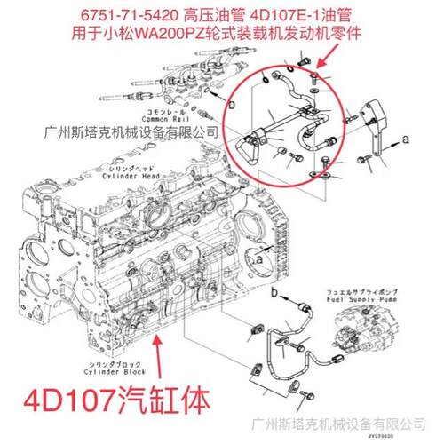 6751-71-5420高压油管4D107-1发动机油管小松WA200PZ轮式装载机用
