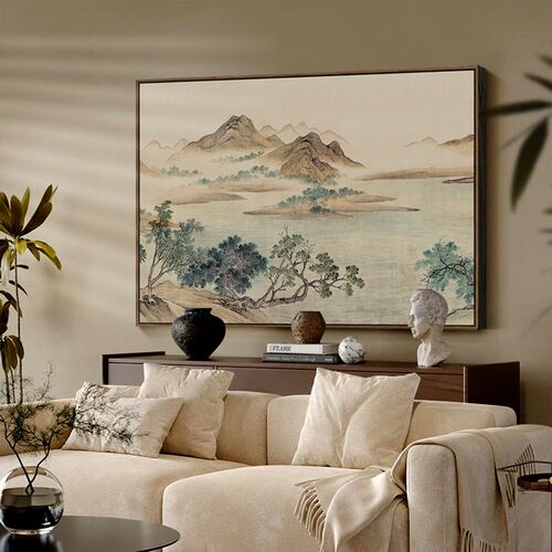 宋式美学山水中式复古艺术感挂画中古风客厅背景墙装饰画湖山春暖