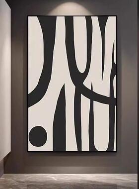 现代约客厅术理装饰画黑白肌感沙发背景简墙挂画抽GTQ象艺入户玄