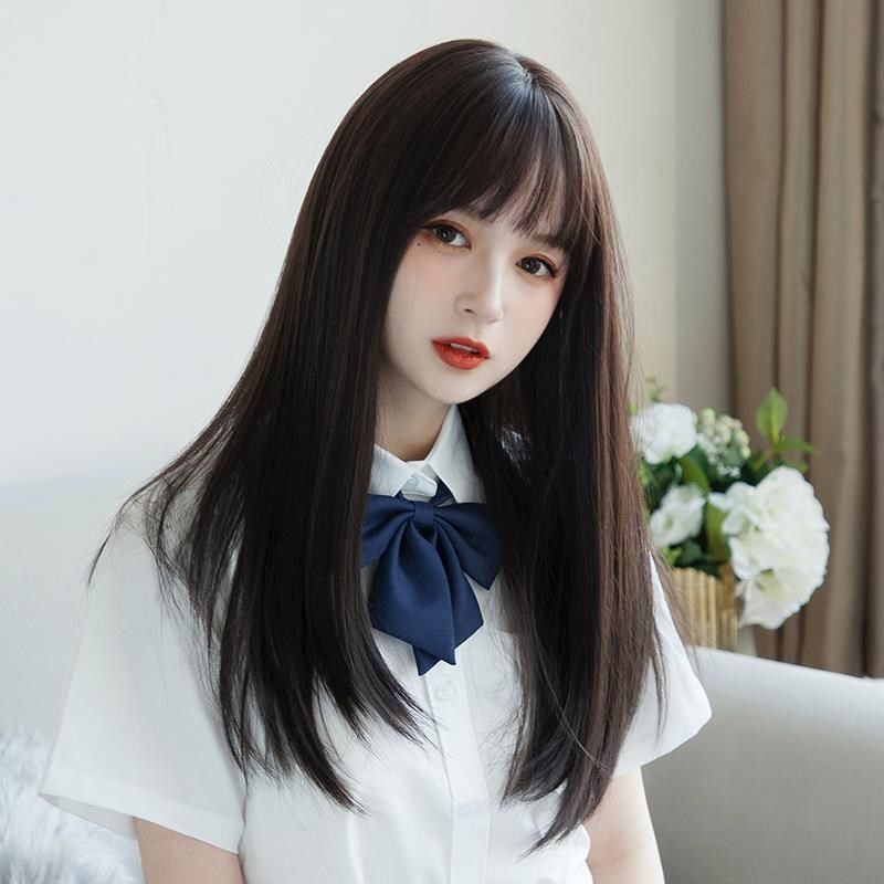 假发女锁骨发中长发空气刘海自然蓬松短发圆脸修脸长直发全头套