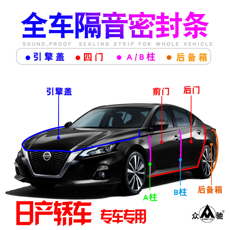 适用轩逸天籁阳光蓝鸟骊威颐达车门隔音密封条防尘降噪改装饰配件