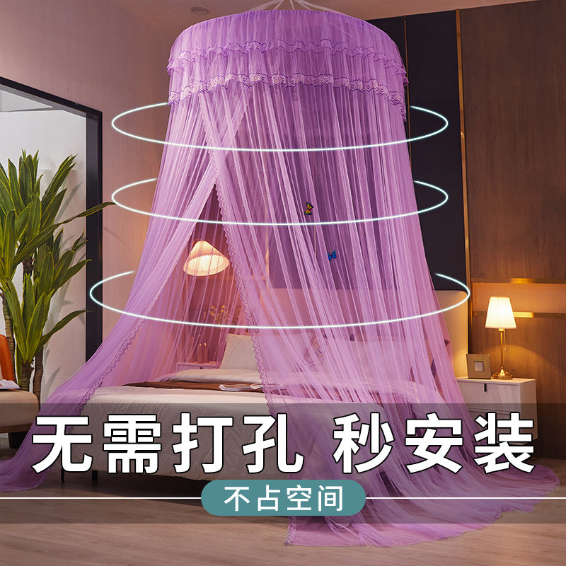 2026新款公主风蚊帐家用卧室免安装挂钩天花板高级落地床幔纱纹账