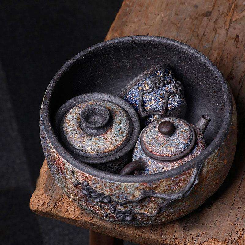 纯手工岩矿茶洗缸 复古粗陶大号茶盂水盂笔洗茶渣缸建水茶具配件