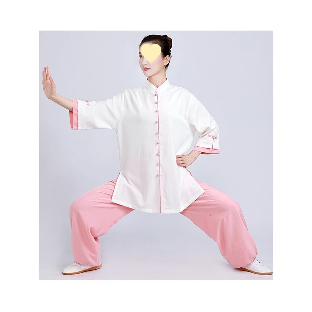 小和山太极服女新款洋气棉麻亚麻太极拳练功服短袖服装夏季薄