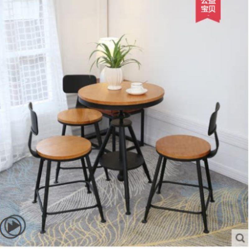 北欧咖啡厅桌椅组合铁艺阳台奶茶店休闲桌椅三件套实木小圆桌茶几
