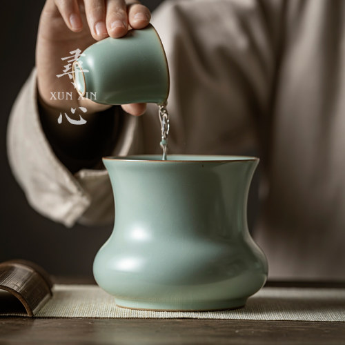 寻心天青汝窑建水茶洗汝瓷开片可养茶渣桶茶洗缸陶瓷功夫茶具配件