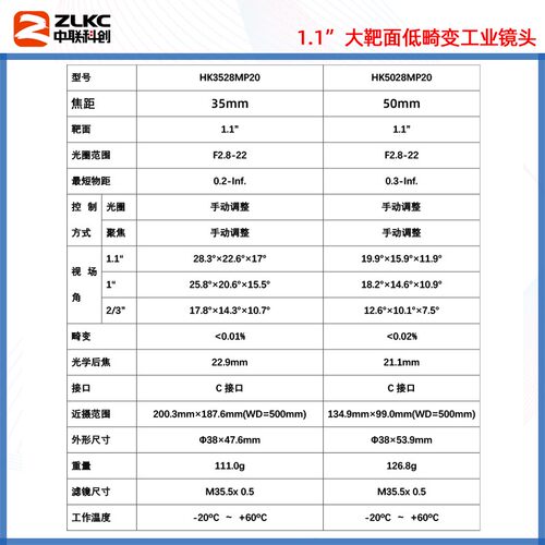 2000万像素工业镜头12mm25mm35mm-50mm机器视觉定焦镜头低畸变手
