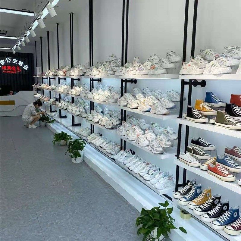 商场店铺用鞋店鞋架展示架烤漆板上墙鞋货架女男童鞋架包包展示柜