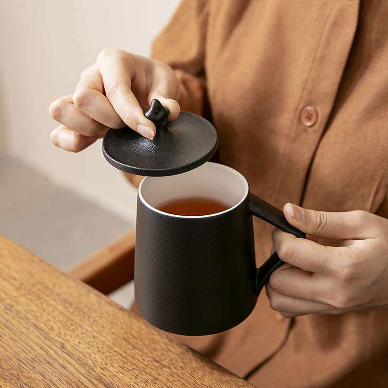 logo陶瓷泡茶杯四件套个人专用办公室马克杯带盖过滤茶水分离杯子