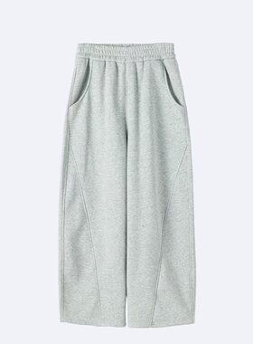 lu高腰弯刀卫裤女灰色显瘦阔腿裤宽松休闲长裤慵懒风