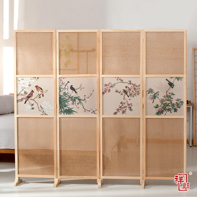 半透实木布艺屏风隔断折屏座屏玄关客厅餐厅书房酒店宾馆屏风帘布