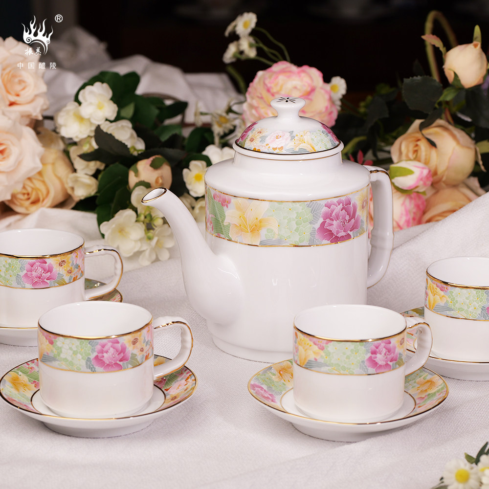 振美醴陵描金陶瓷整套茶具礼品