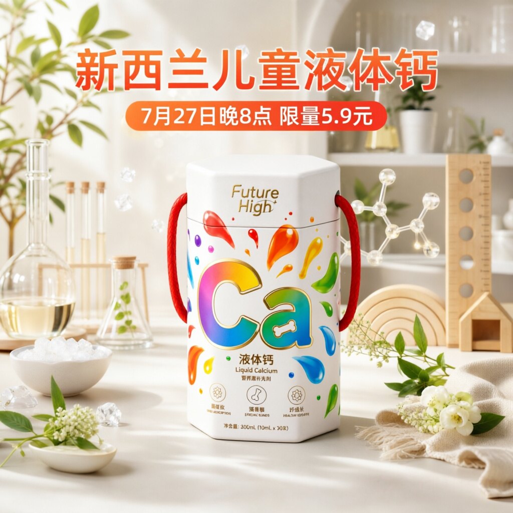 7.27晚8点限量5.9元新西兰进口极细小分子液体钙儿童钙片