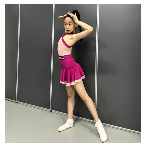 舞莫舞服拉丁舞裙新款吊带女挂脖时髦撞色练功服女童儿童夏季分体
