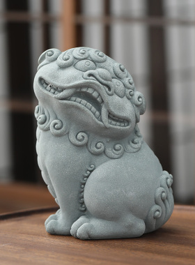 创意狻猊青砂石家居中式茶宠瑞兽摆件鱼缸造景吉祥物装饰工艺品