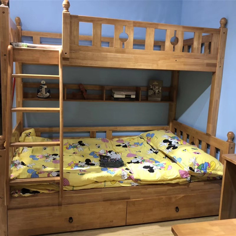 子母床床下抽屉斗通用全实木美式高低上下双层儿童床配套收纳箱盒
