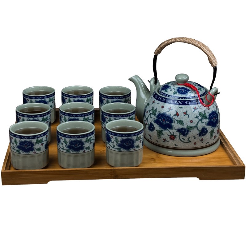 陶瓷大容量茶壶茶具水壶茶杯中式家用老式青花瓷过滤网提梁壶套装