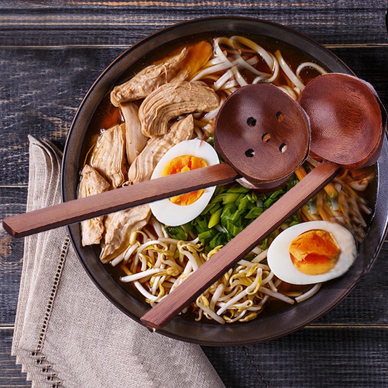 莱珍斯日式原木拉面勺龟甲火锅勺长柄汤勺漏勺麻辣烫木勺竹柄餐勺图片