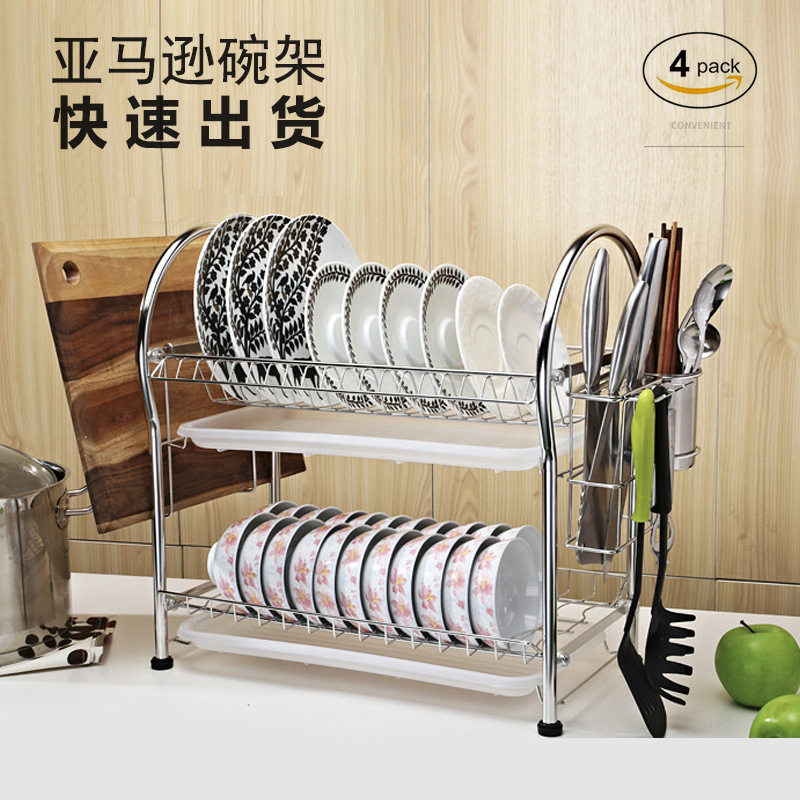 304不锈钢双层碗碟置物架家用厨房水槽沥水碗架大号碗碟盘子架