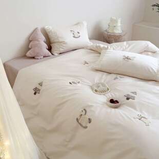 少女心高支100棉全棉四件套粉色长绒棉贡缎丝滑纯棉被套床单床笠