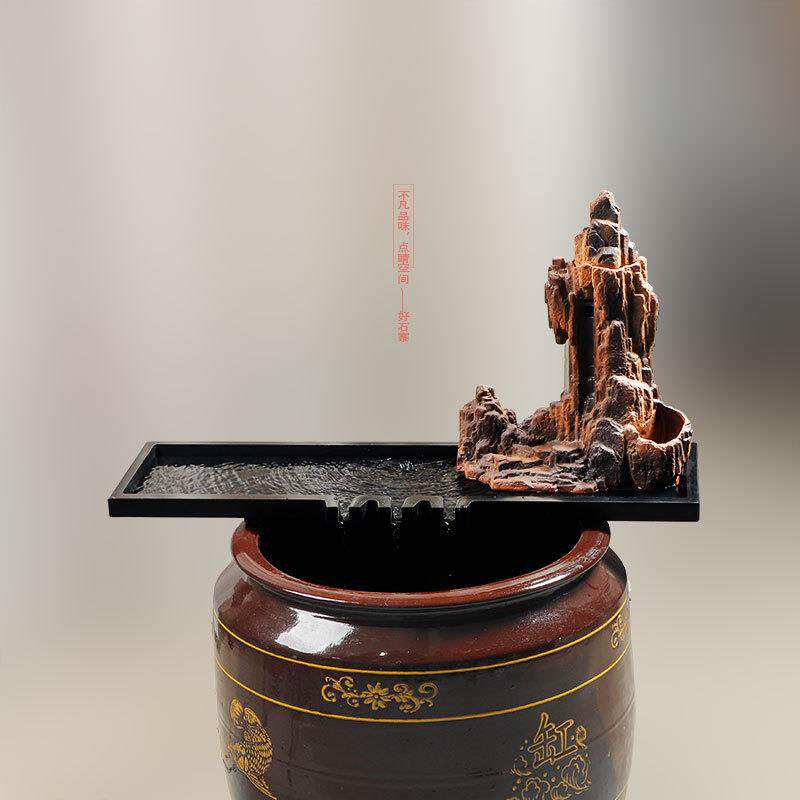 好石寨 大缸景水循环配件乌金石盆落地摆配件 水鱼缸造景板流水头