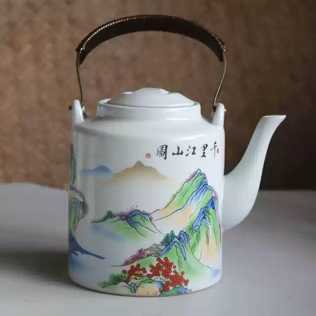 汝窑开片提梁壶大容量泡茶壶带滤网过滤壶酒店餐馆用凉水热水壶