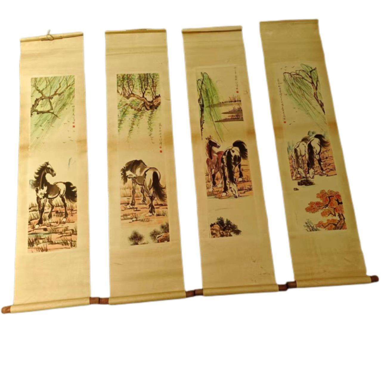厂家直销仿古字画四条屏国画山水画人物花鸟画客厅装饰画四条屏