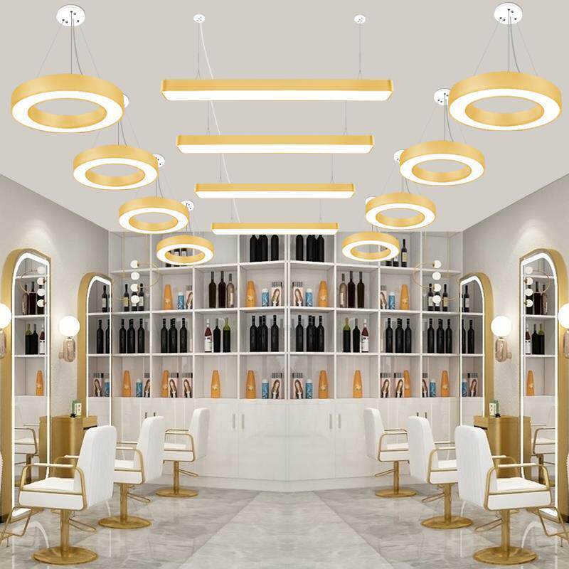金色长条灯美发店灯具理发店led长条灯发廊吊灯圆形吸顶灯