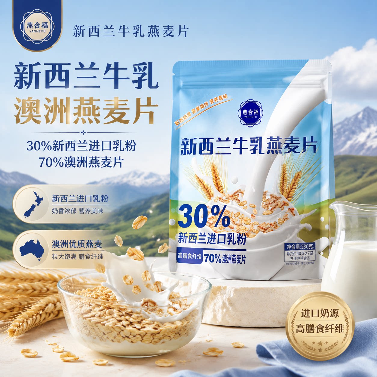 燕合福新西兰牛乳燕麦片冲泡方便