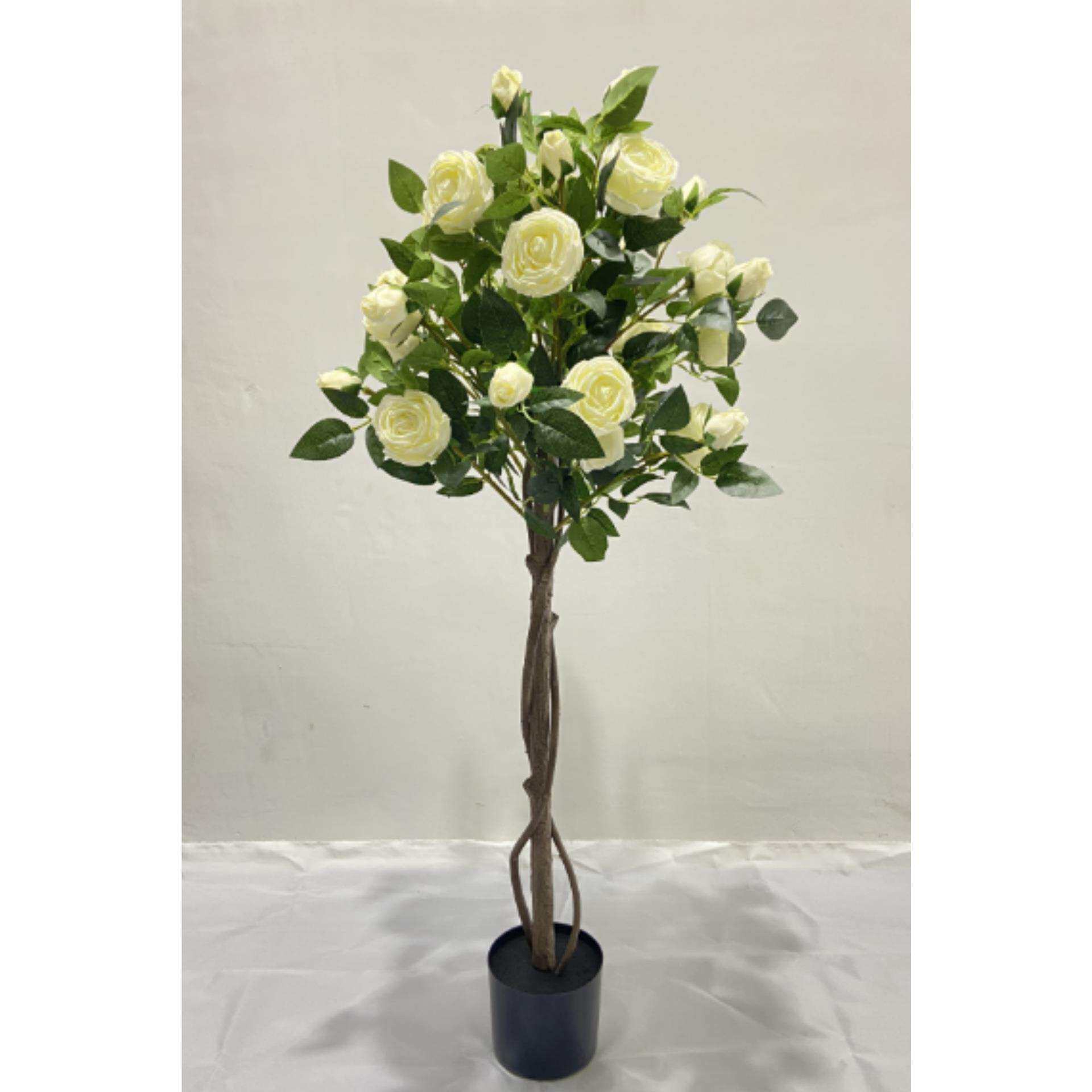 跨境高级绿植仿真山茶花树室内摆件装饰客厅人造花树玫瑰盆栽植物