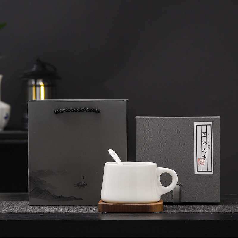 阅锐跨境电商羊脂玉个人杯陶瓷咖啡杯具套装牛奶杯家用马克杯logo