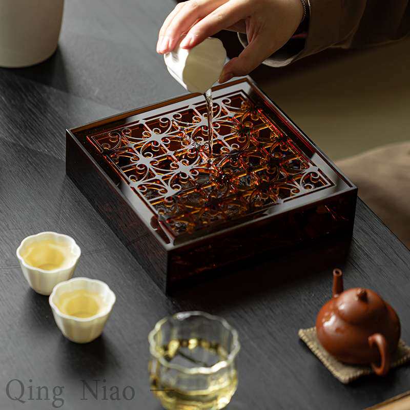 亚克力壶承简约方形茶具茶杯收纳架百搭磨砂小茶盘干泡台茶承托盘