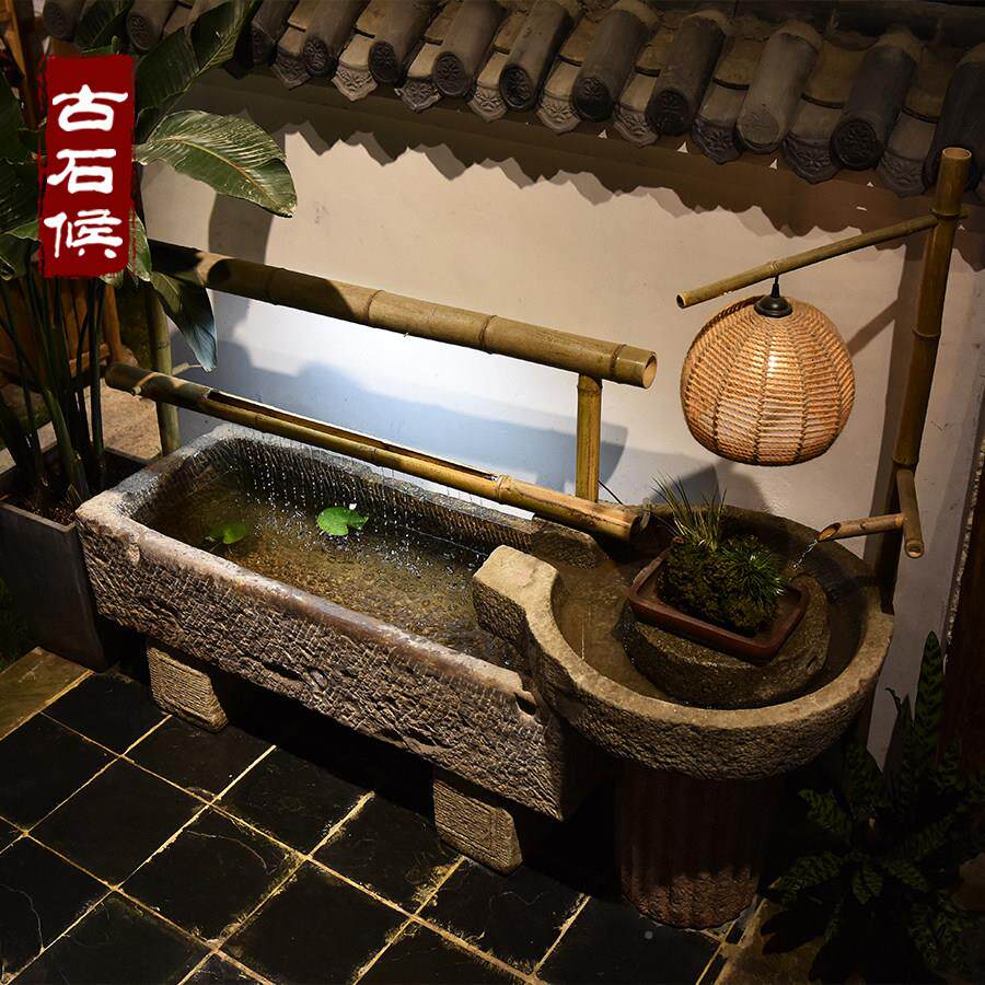 老石槽流水摆件造景合水户外循鱼环水景观鱼组缸庭院养GK565236池