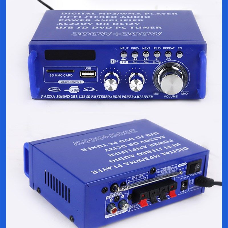 单曲循环220V大功率迷你小型hifi功放机家用12V插卡空放机