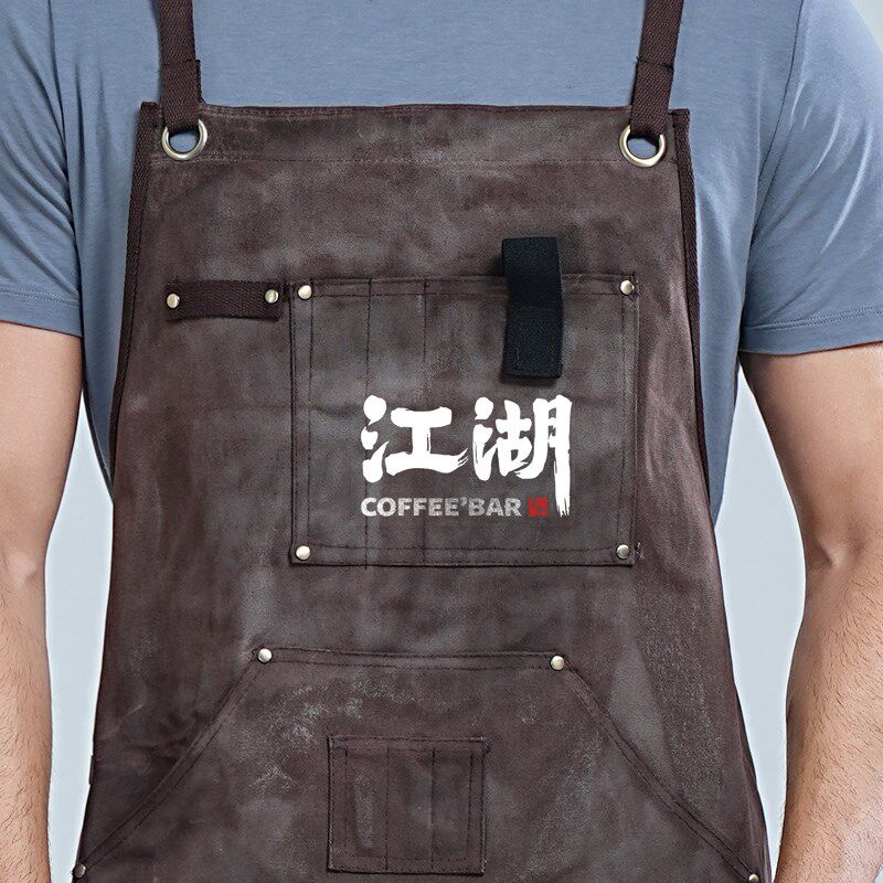 工业风围裙男士专用多口袋双肩背带防水厚帆布耐磨工作服定制logo