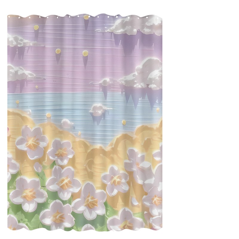 新品油画浴帘浴室淋浴房防水布厕所隔断挂帘免打孔套装挂钩式帘子图片