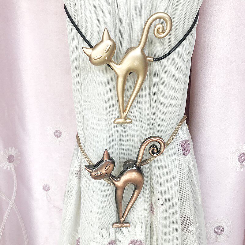 金属小猫咪磁铁窗帘绑带欧式挂钩免钉创意个性卧室窗帘扣夹钩绑绳